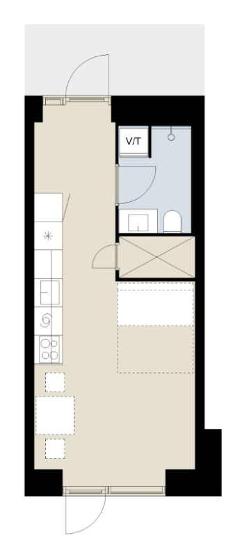 Floor plan of a studio apartment in Augusthave